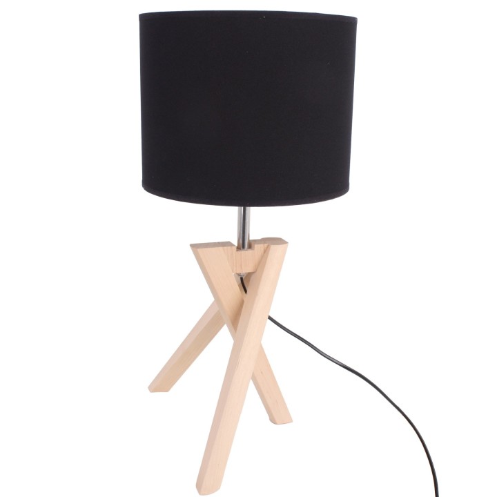 Lampa stołowa trójnóg olcha czarny złoty abażur | Hellux