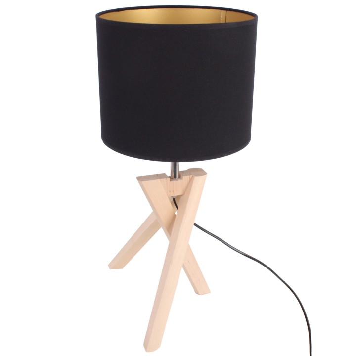 Lampa stołowa trójnóg olcha czarny złoty abażur | Hellux