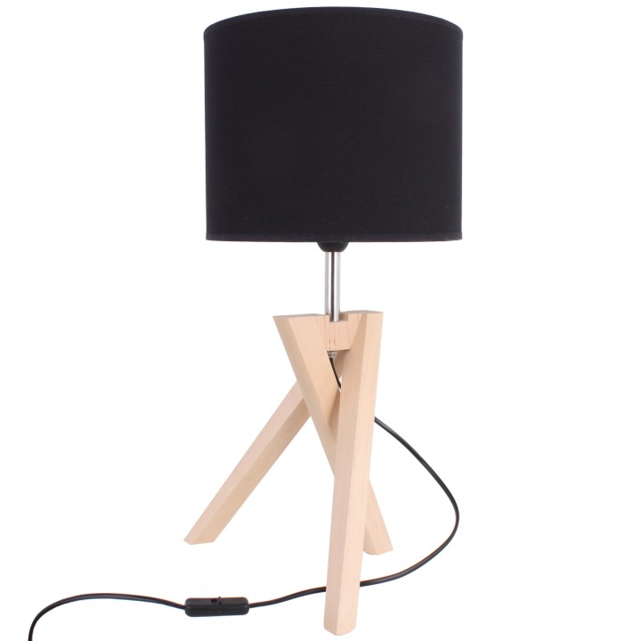 Lampa stołowa trójnóg olcha czarny złoty abażur | Hellux